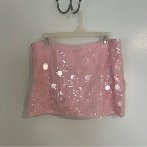 Shein Pink Sequin Low Waisted Mini Skirt